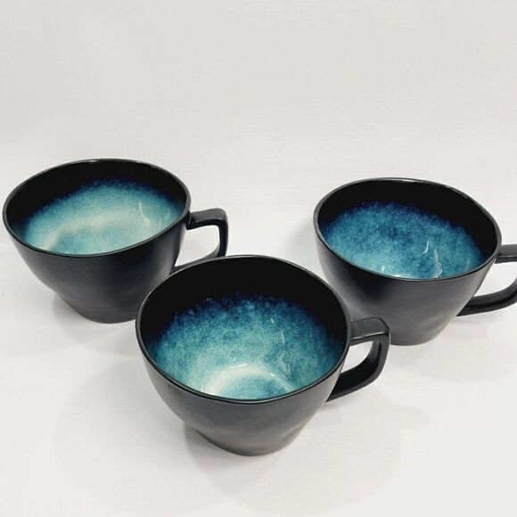 3 - ELITE BY GIBSON Unique Shape Large Black Blue Coffee Cups Mugs - Picture 1 of 10